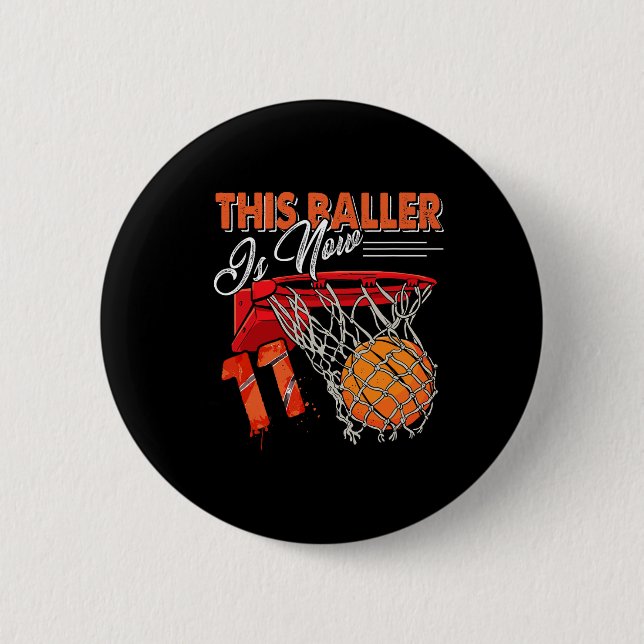 11th Birthday Bysketbyll Fun 11 Years Old Kids Gif 2 Inch Round Button (Front)