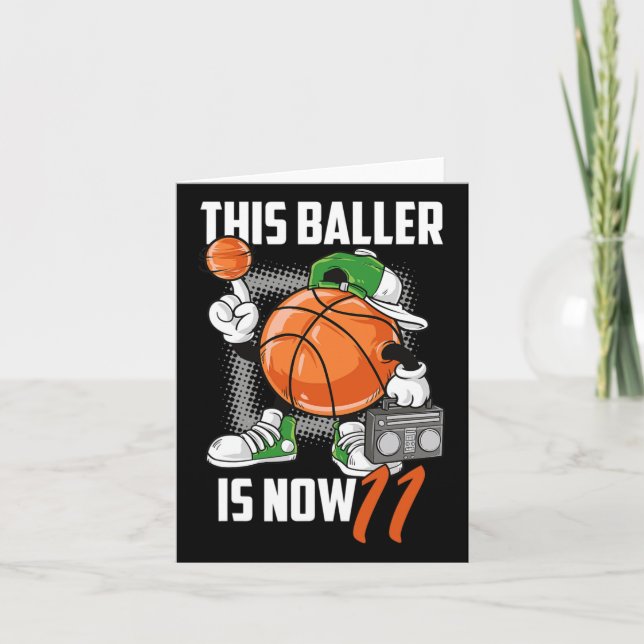 11th Birthday Bysketbyll Player Fun 11 Years Old K Card (Front)