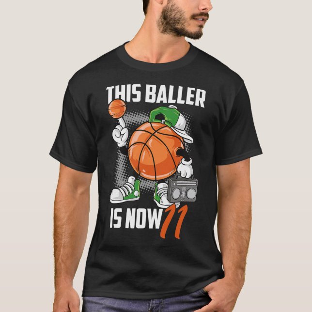 11th Birthday Bysketbyll Player Fun 11 Years Old K T-Shirt (Front)