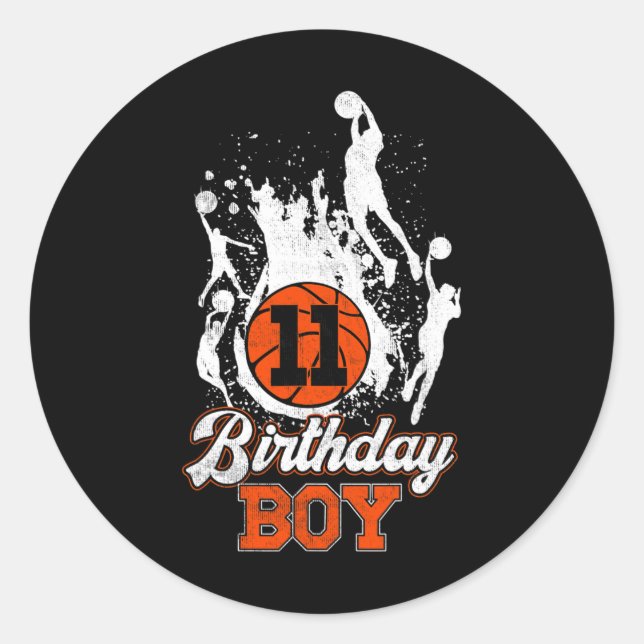 11th Birthday Bysketbyll Theme Birthday Boy 11 Yrs Classic Round Sticker (Front)