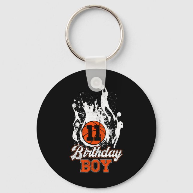 11th Birthday Bysketbyll Theme Birthday Boy 11 Yrs Keychain (Front)