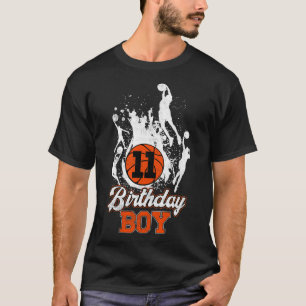 11th Birthday Bysketbyll Theme Birthday Boy 11 Yrs T-Shirt