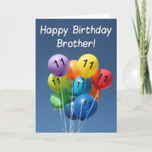 11th Birthday Card coloured balloons Brother