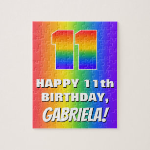 11th Birthday: Colourful, Fun Rainbow Pattern # 11 Jigsaw Puzzle