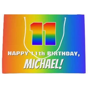 11th Birthday: Colourful, Fun Rainbow Pattern # 11 Large Gift Bag