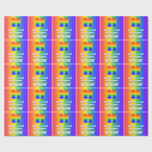 11th Birthday: Colourful, Fun Rainbow Pattern # 11 Wrapping Paper (Seam)