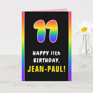 11th Birthday: Colourful Rainbow # 11, Custom Name Card
