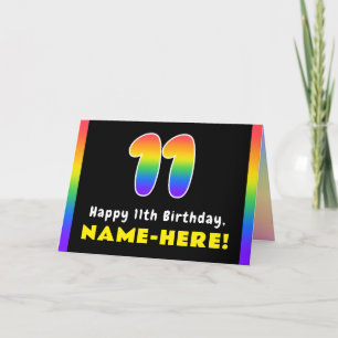 11th Birthday: Colourful Rainbow # 11, Custom Name Card