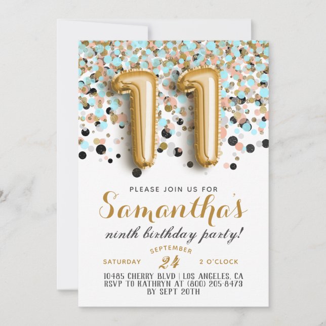 11th Birthday Confetti Invitation (Front)