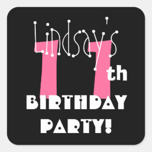 11th Birthday Custom Name Pink and Black Square Sticker