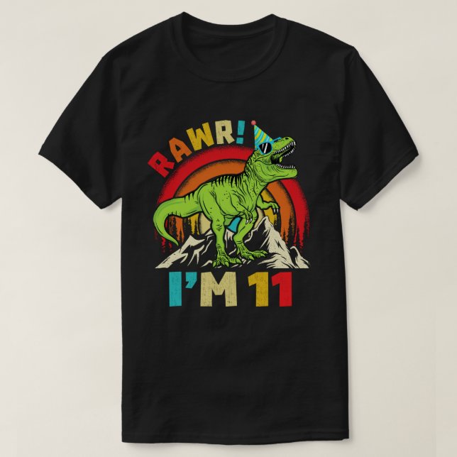 11th Birthday Dinosaur T Rex Rawr I'm 11 For Boys  T-Shirt (Design Front)