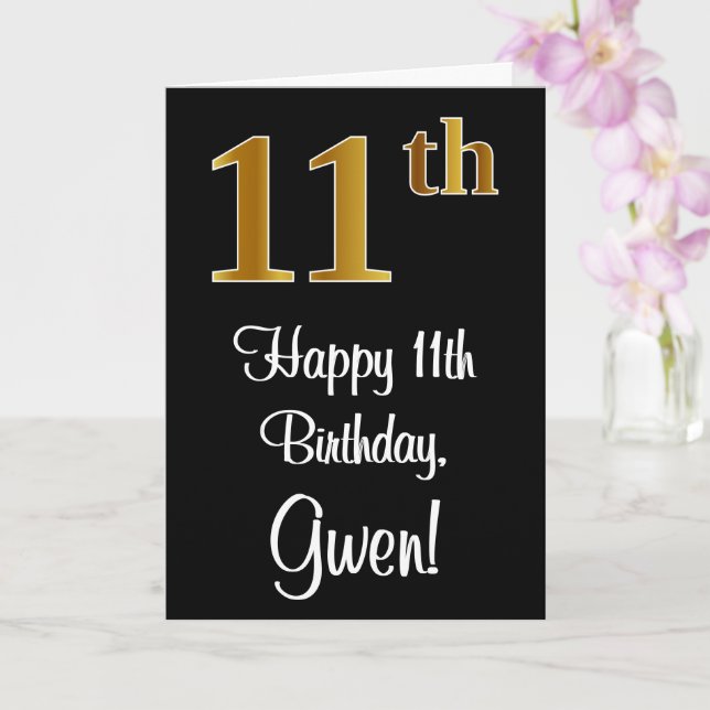 11th Birthday ~ Elegant Luxurious Faux Gold Look # Card (Orchid)