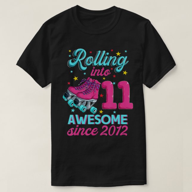 11th Birthday  For Girl 11 Years Old Roller Skate  T-Shirt (Design Front)