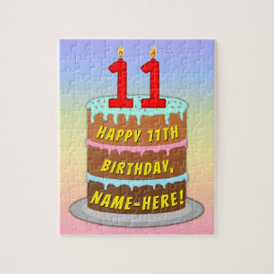 11th Birthday: Fun Cake and Candles + Custom Name Jigsaw Puzzle