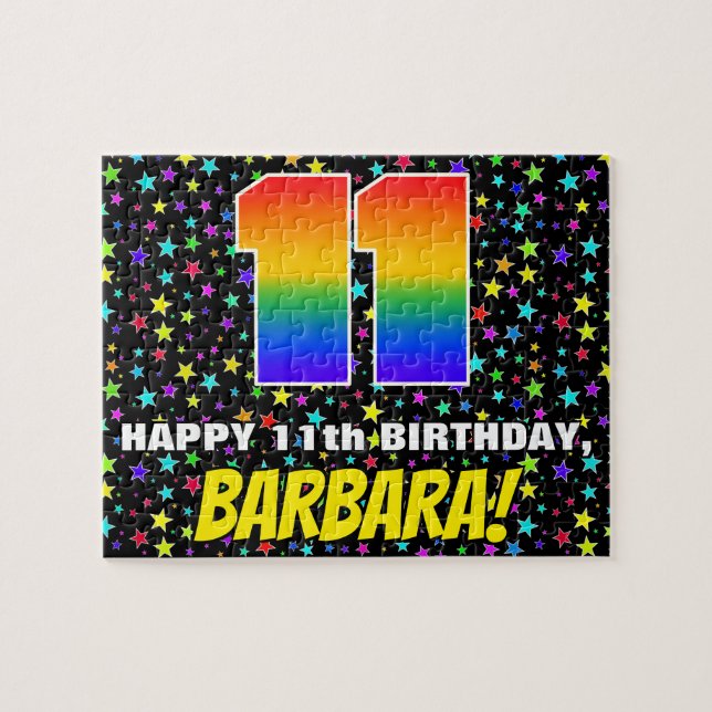 11th Birthday — Fun, Colourful Star Field Pattern Jigsaw Puzzle (Horizontal)