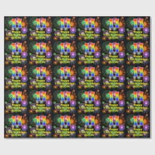 11th Birthday: Fun Fireworks, Rainbow Look # “11” Wrapping Paper