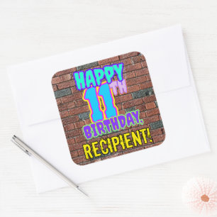 11th Birthday – Fun, Urban Graffiti Inspired Look Square Sticker