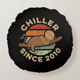 11th Birthday Gift Funny Sloth Themed Chiller Round Pillow