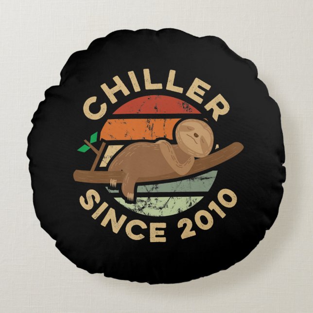 11th Birthday Gift Funny Sloth Themed Chiller Round Pillow (Front)