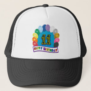 11th Birthday Gifts with Assorted Balloons Design Trucker Hat