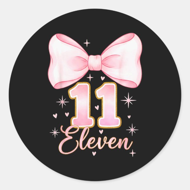 11th Birthday Girl Coquette Bow Its My Eleven Birt Classic Round Sticker (Front)