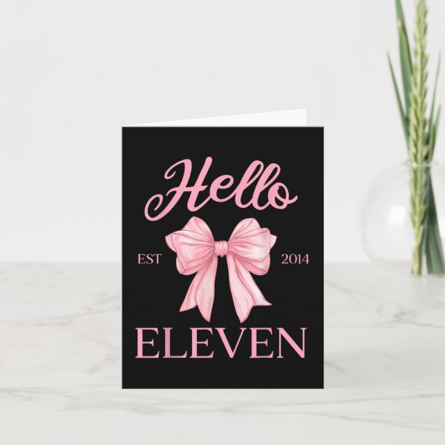 11th Birthday Girl Cute Coquette Bow Hello Eleven  Card (Front)