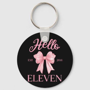 11th Birthday Girl Cute Coquette Bow Hello Eleven Keychain