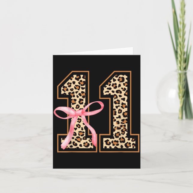 11th Birthday Girl Nk Coquette Bow Leopard 11 Year Card (Front)