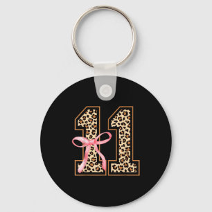 11th Birthday Girl Nk Coquette Bow Leopard 11 Year Keychain
