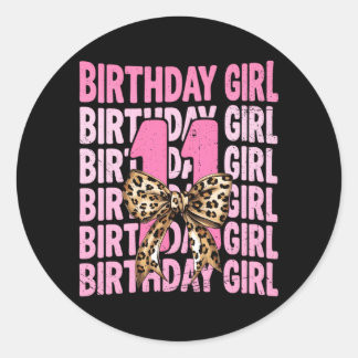 11th Birthday Girl Pink Coquette Leopard Bow 11 Classic Round Sticker