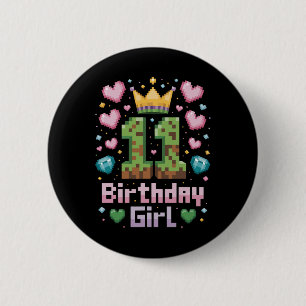 11th Birthday Girl Shirt Gaming Pixel Party 11 Yea 2 Inch Round Button