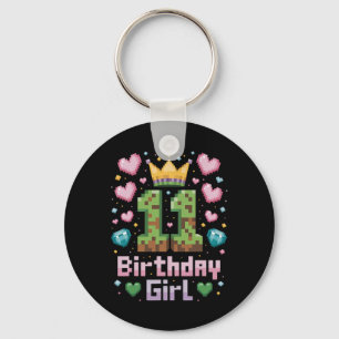 11th Birthday Girl Shirt Gaming Pixel Party 11 Yea Keychain