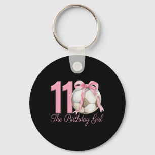 11th Birthday Girl Soccer Ll Coquette Pink Bow 11 Keychain