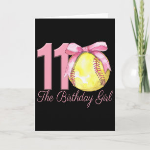 11th Birthday Girl Softll Team Coquette Pink Bow 1 Card