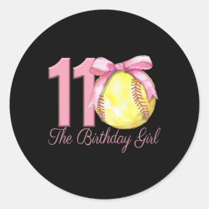 11th Birthday Girl Softll Team Coquette Pink Bow 1 Classic Round Sticker