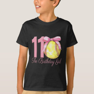 11th Birthday Girl Softll Team Coquette Pink Bow 1 T-Shirt