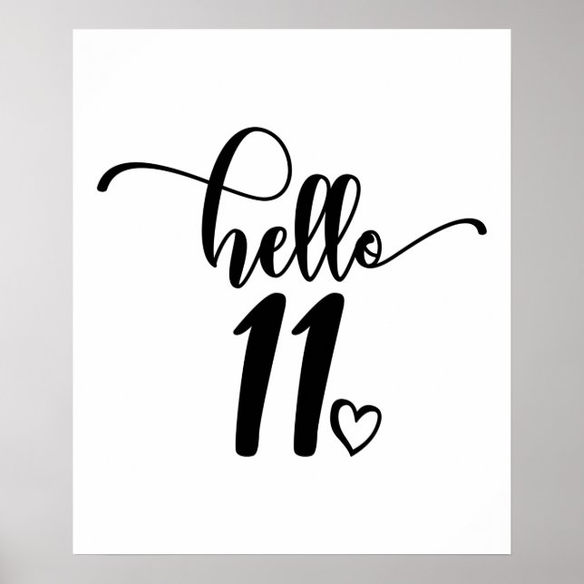11th Birthday Girls Hello Eleven Cute 11 Years Old Poster (Front)