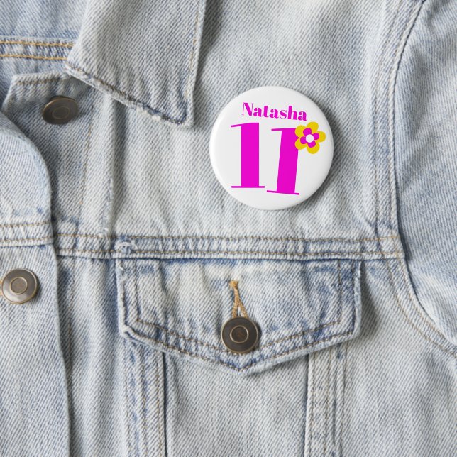 11th Birthday girls pink button/badge 2 Inch Round Button (In Situ)
