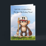 11th Birthday Grandson Baseball Monkey Bat Ball Card<br><div class="desc">Your grandson will love this fun baseball-themed card for his 11th birthday! Featuring an energetic monkey holding a bat and glove, this cheerful design is great for a young baseball fan. The lively colours and playful artwork make it a fantastic way to send birthday wishes to an adventurous and sports-loving...</div>