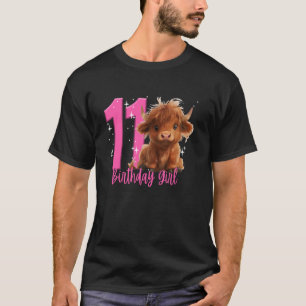 11th Birthday Highland Cow Party Girl Farm Pink El T-Shirt