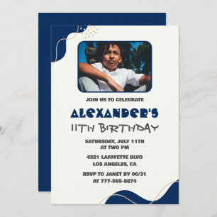 11th birthday invitations Boy Navy Simple Photo