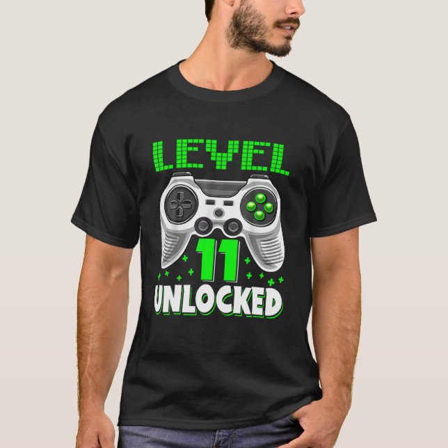 11Th Birthday Kid Eleven Years Level 11 Unlocked V T-Shirt (Front)