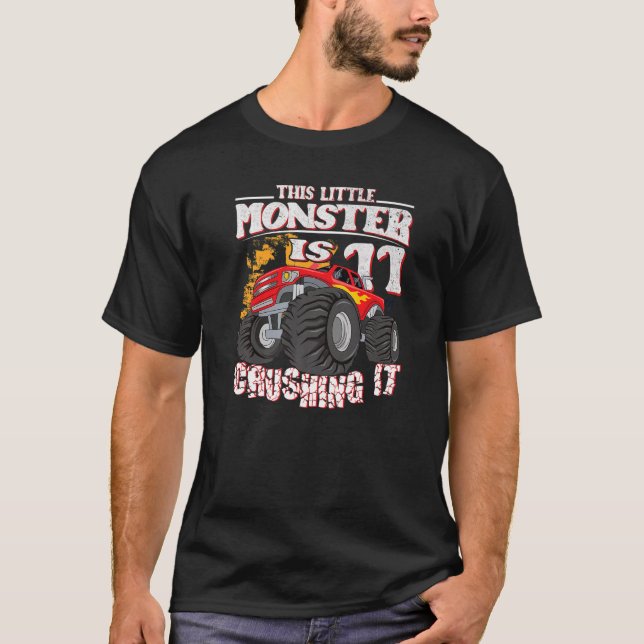 11th Birthday Kids This Little Monster Truck   T-Shirt (Front)