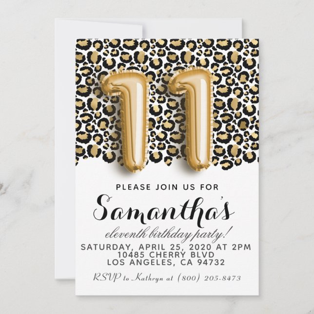 11th Birthday Leopard Animal Print Invitation (Front)
