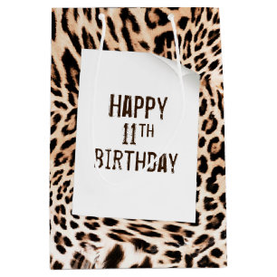 11th Birthday Leopard Fur Print  Medium Gift Bag