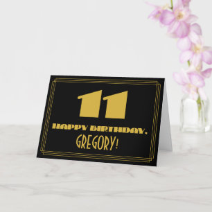 11th Birthday: Name + Art Deco Inspired Look "11" Card