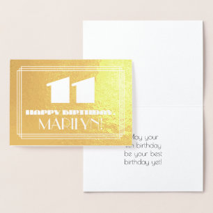 11th Birthday: Name + Art Deco Inspired Look "11" Foil Card