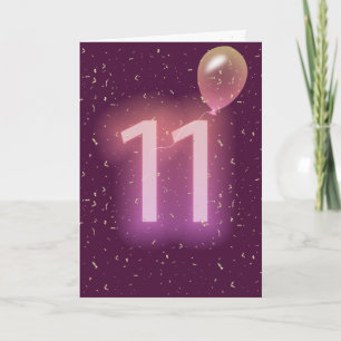 11th Birthday Neon Sign and Balloon Card