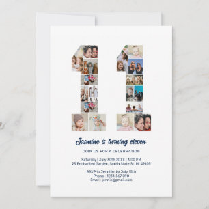 11th Birthday Number 11 Custom Photo Collage Invitation