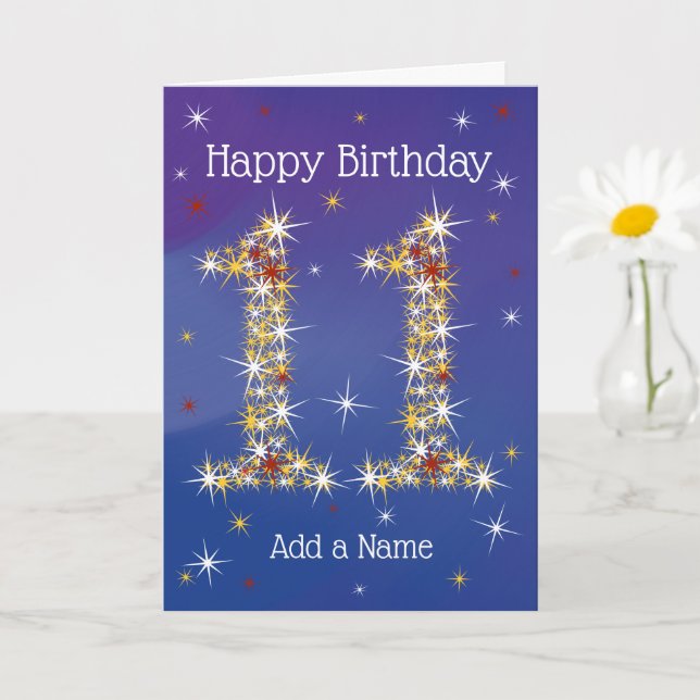 11th Birthday - Number 11 in Stars - Blue - Age 11 Card (Small Plant)